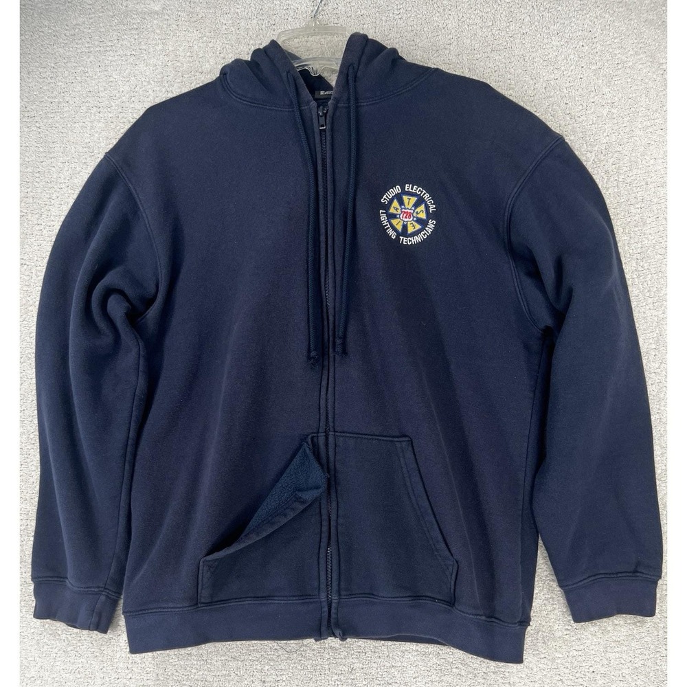 Bayside Hoodie Mens L IATSE Local 728 Studio Lighting Navy Full Zip USA Workwear - Picture 1 of 16